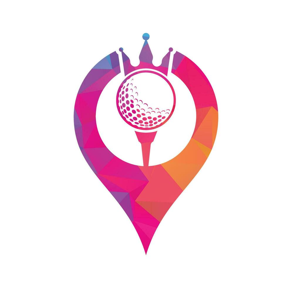 King golf gps shape concept vector logo design. Golf ball with crown vector icon.