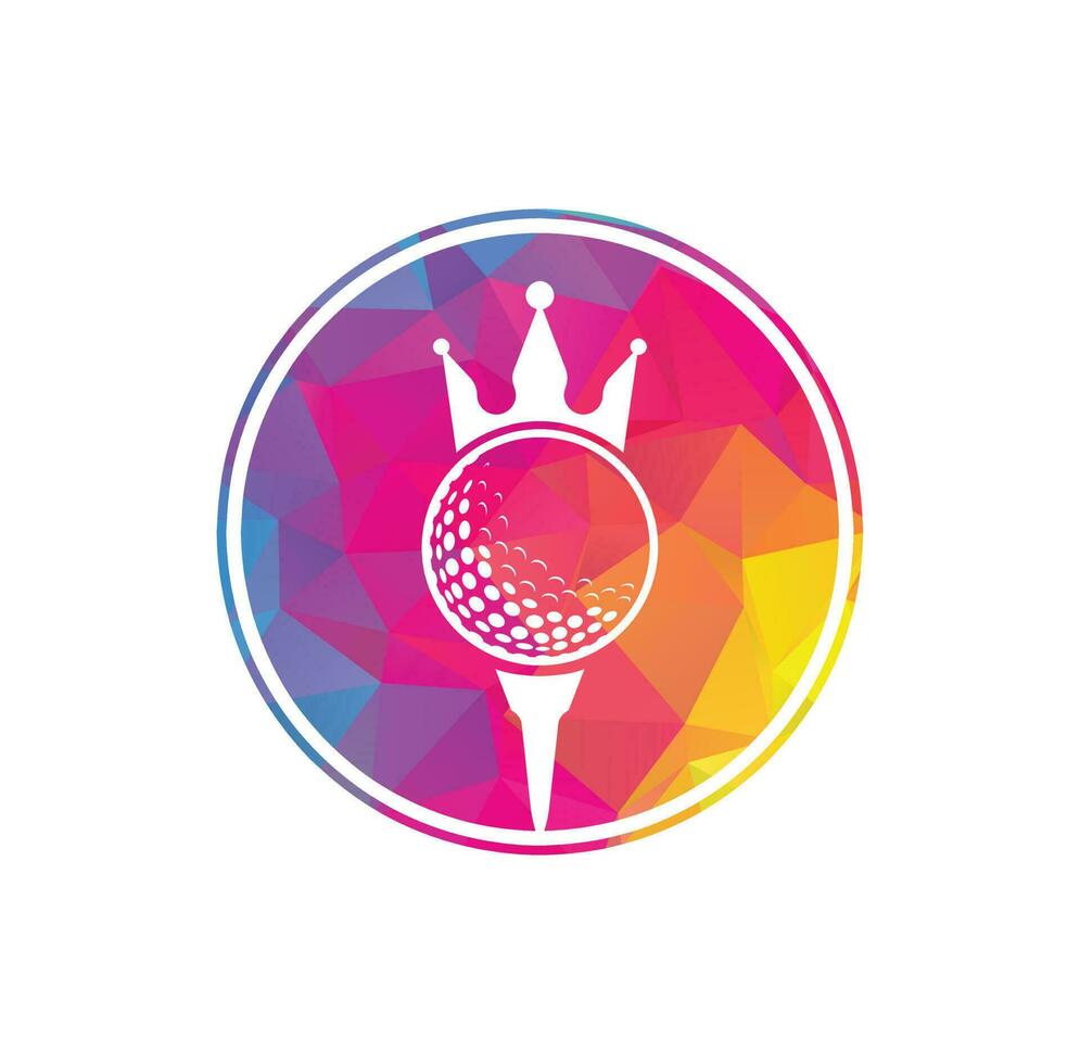 diseño del logotipo del vector de golf rey. pelota de golf con icono de vector de corona.