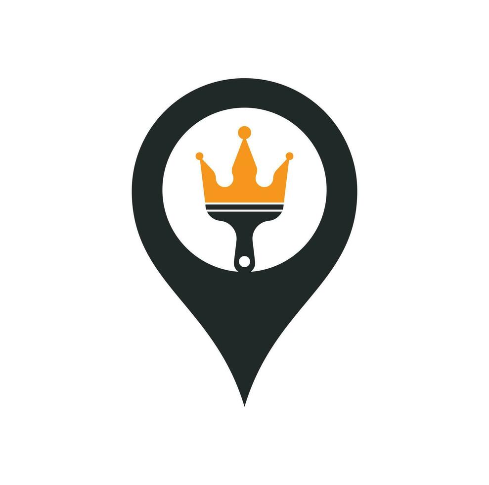 King paint and gps shape concept vector logo design. Crown and paint brush icon.