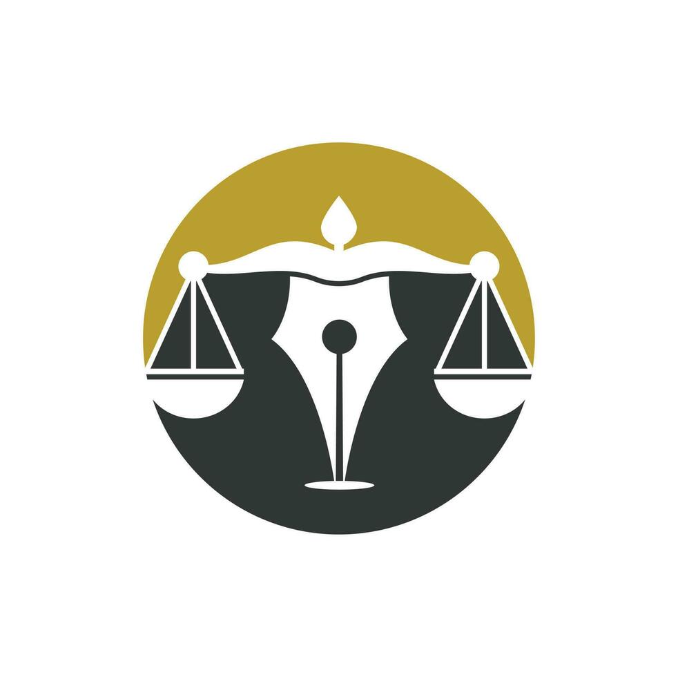 plantilla de diseño de logotipo de vector de bufete de abogados de pluma. vector del logotipo de la ley con equilibrio judicial simbólico de la escala de justicia en un plumín.