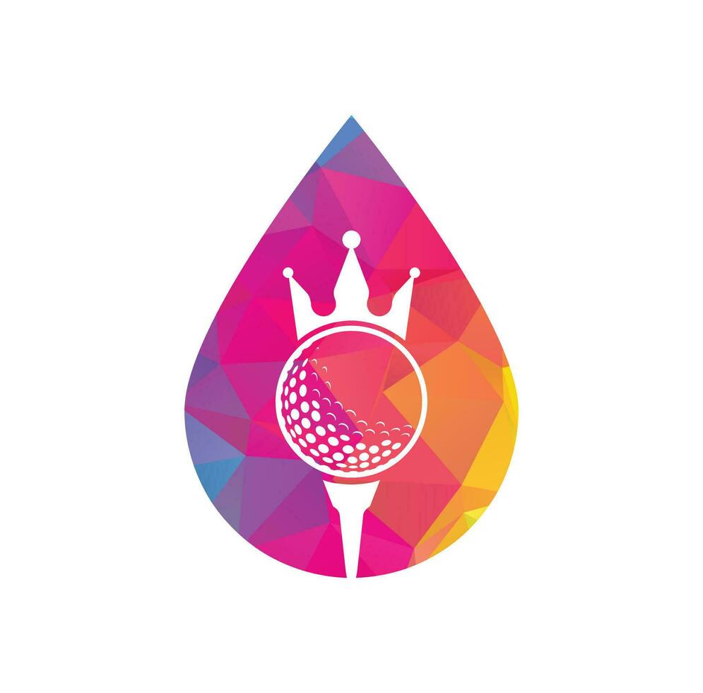 diseño de logotipo vectorial de concepto de forma de gota de golf rey. pelota de golf con icono de vector de corona.