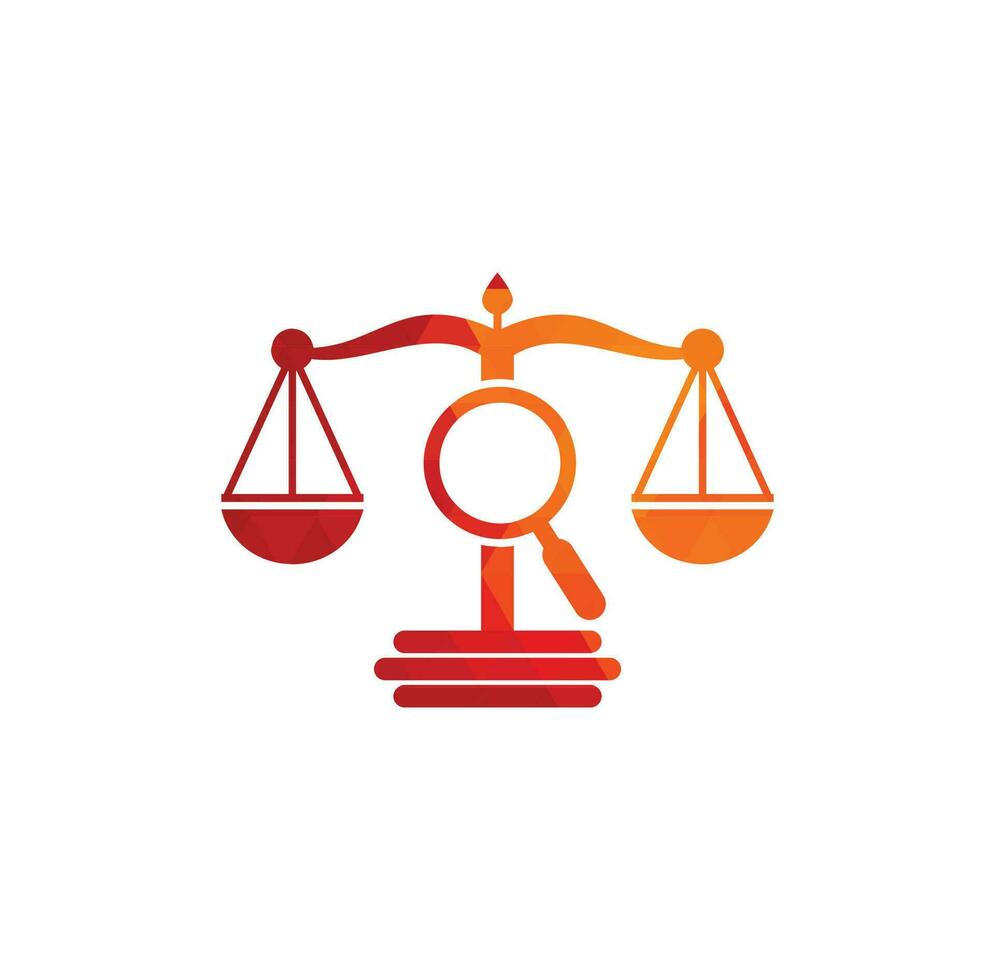 encontrar plantilla de vector de logotipo de justicia, conceptos de diseño de logotipo de bufete de abogados creativos. logotipo de bufete de abogados de lupa