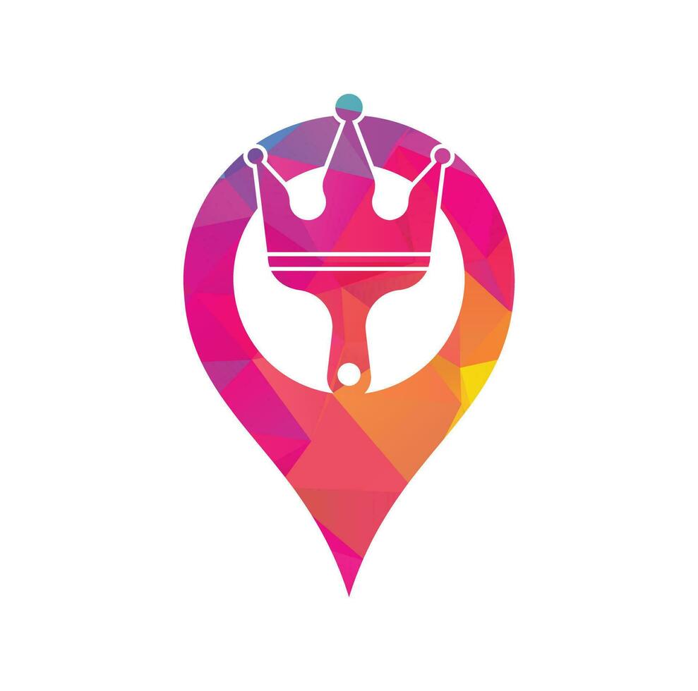 pintura rey y diseño de logotipo vectorial de concepto de forma gps. icono de corona y pincel de pintura. vector