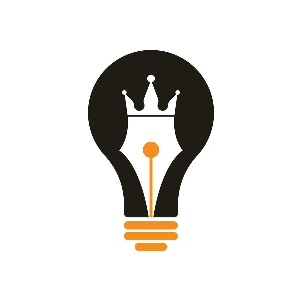 King pen and bulb shape vector logo design. Royal Pen crown Logo design vector template.