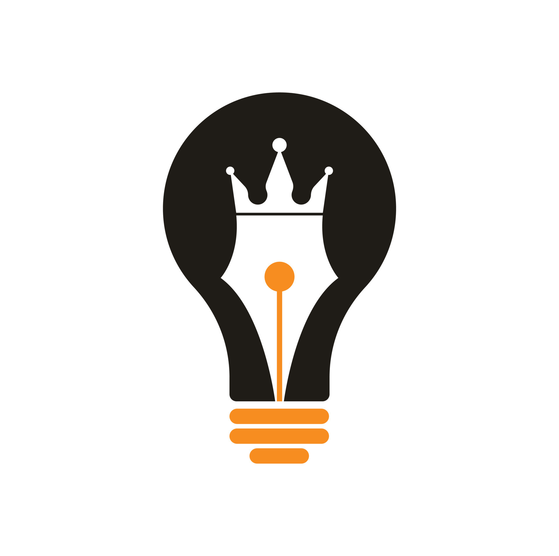 King pen and bulb shape vector logo design. Royal Pen crown Logo design