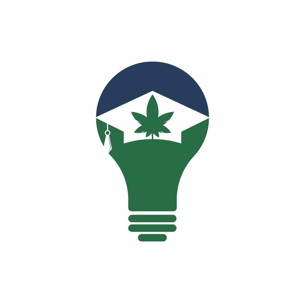 Education cannabis bulb shape concept logo design. Graduation cap and marijuana logo icon template. vector