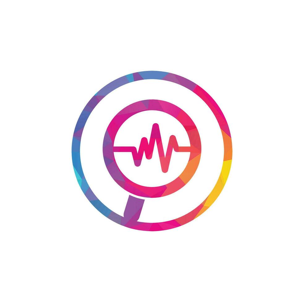 Magnifier and heartbeat logo template. Pulse trace and loupe vector design. Find Health logo designs concept