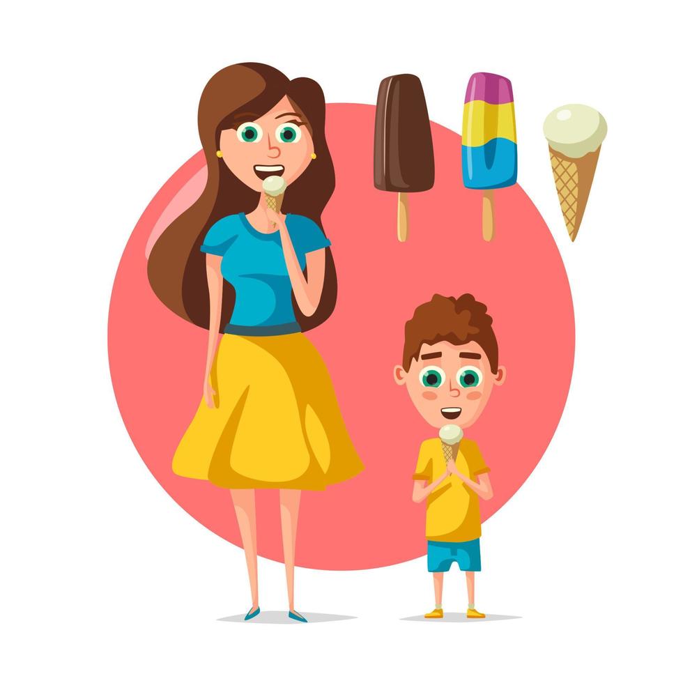 People eating ice cream vector flat woman or child