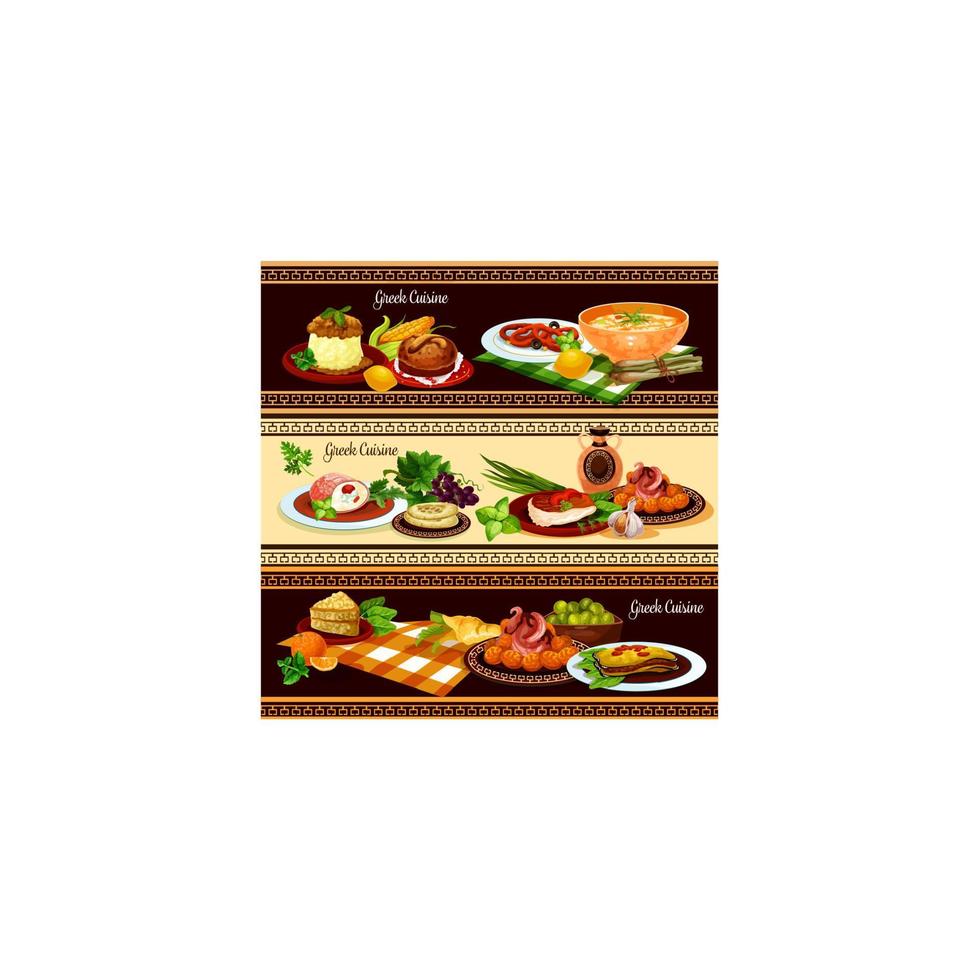 Greek cuisine dishes banners set vector