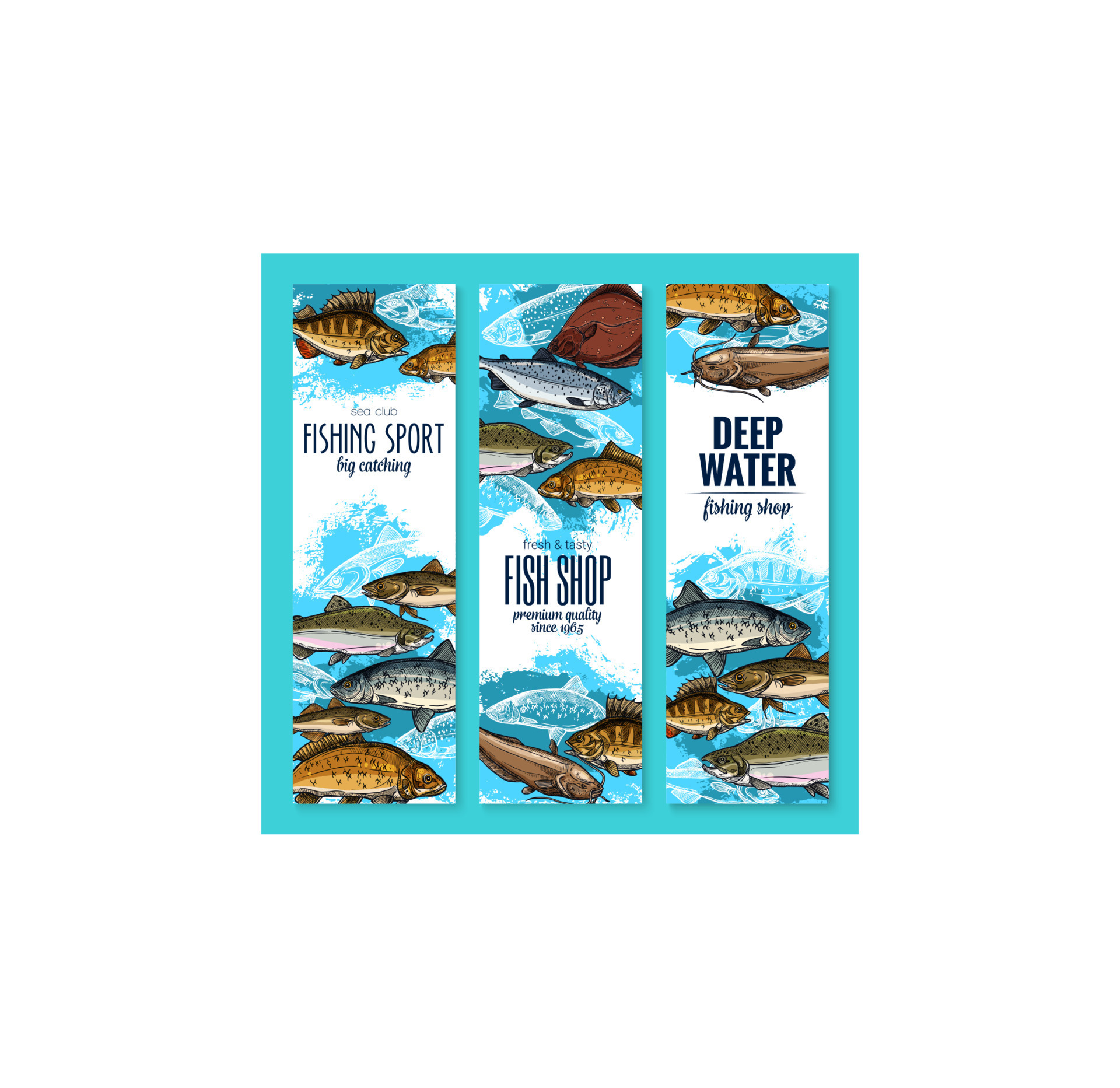 Sea fish banners for seafood or fishing design 13062819 Vector Art at