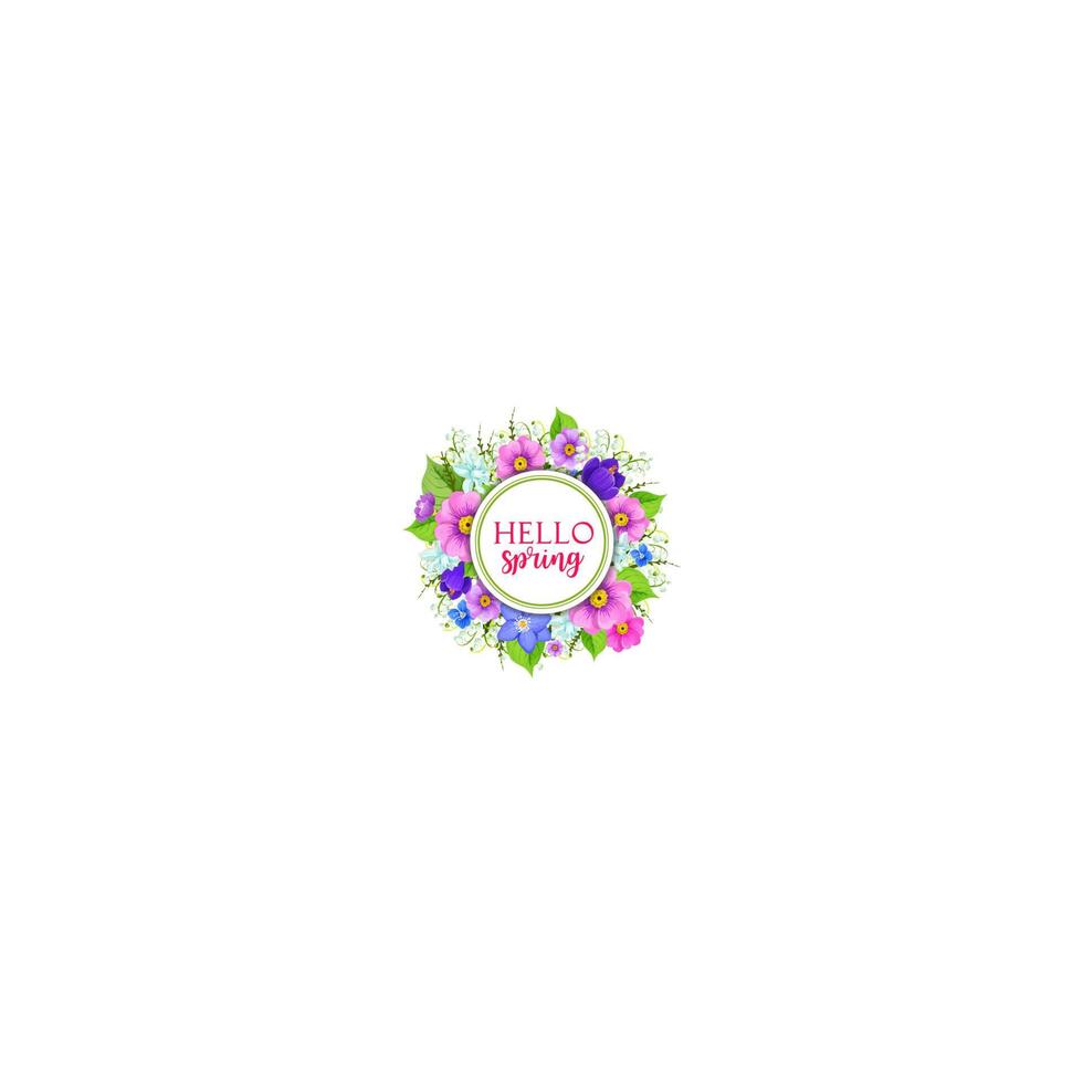 Hello spring floral frame greeting card design vector