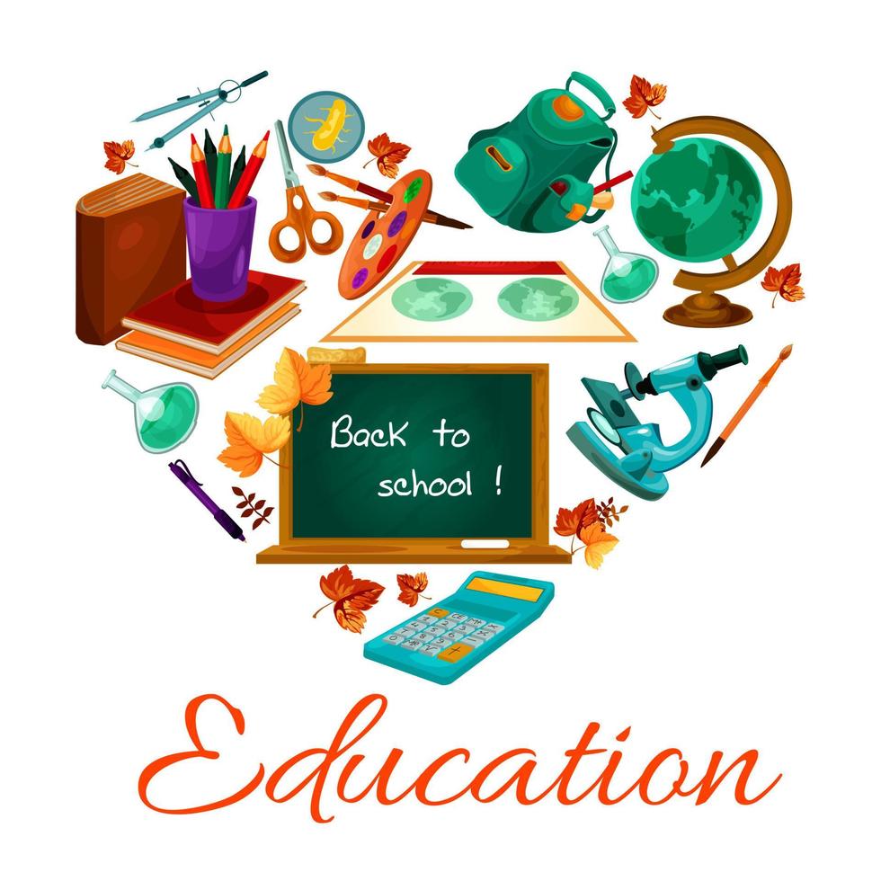 Education vector poster of school study supplies