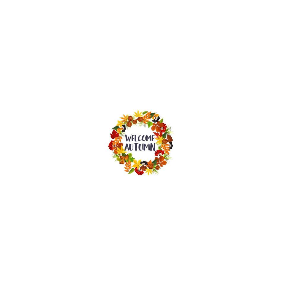 Autumn leaf and rowan berry wreath vector poster