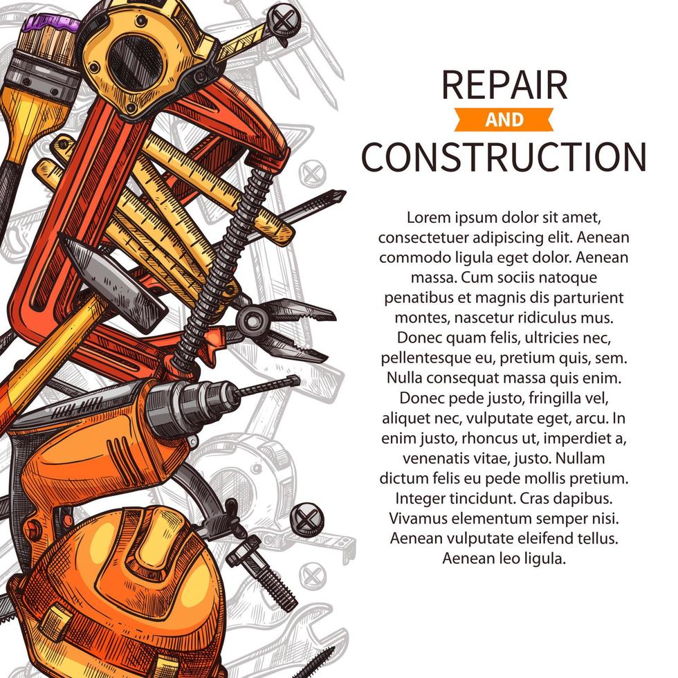 cartel de reparación y construcción de herramientas de trabajo. vector