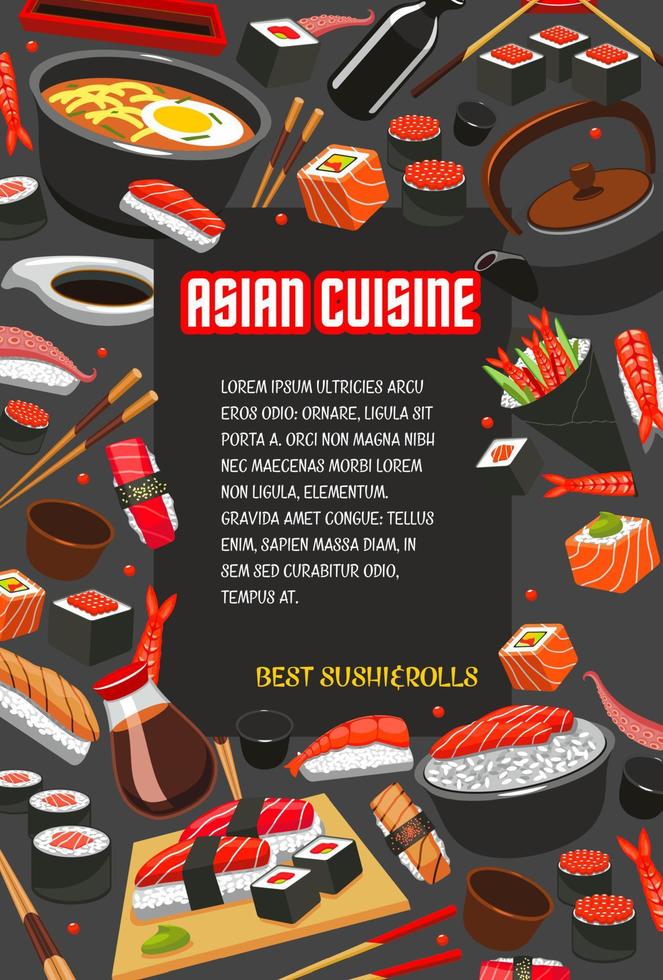 Japanese food poster of sushi restaurant menu vector