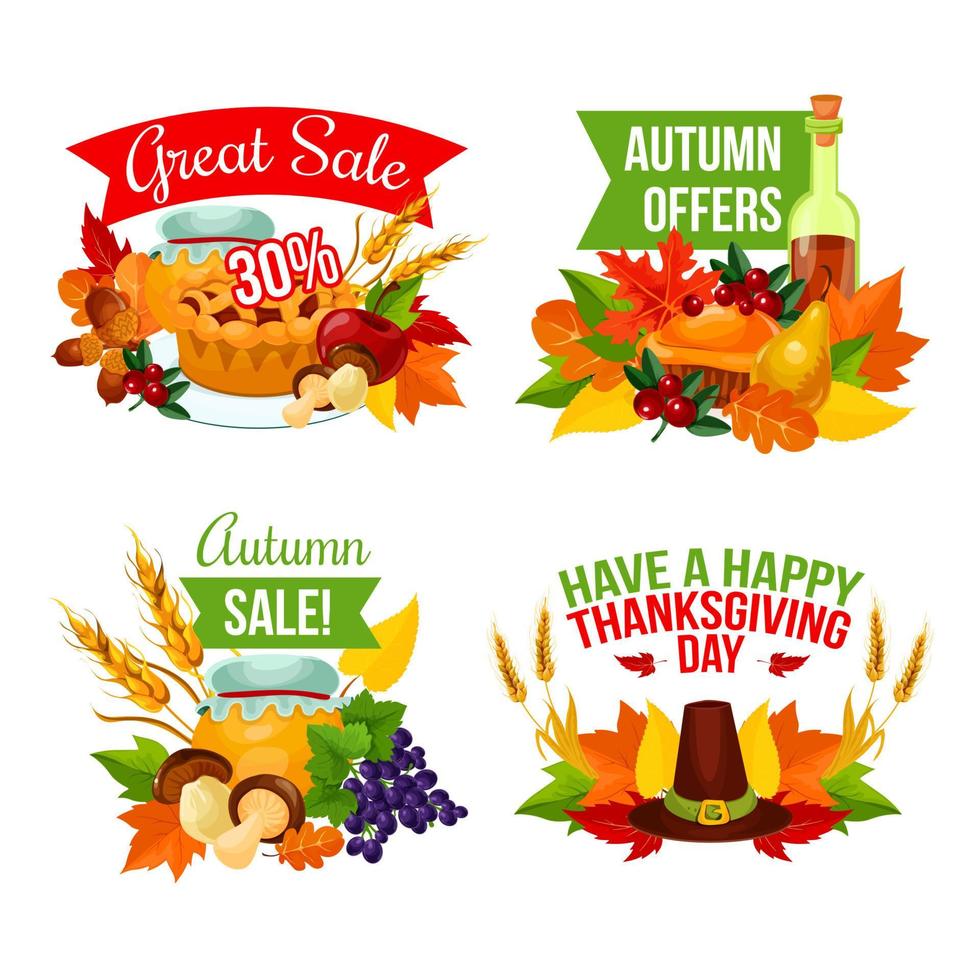 Autumn sale icon of Thanksgiving Day, fall harvest vector