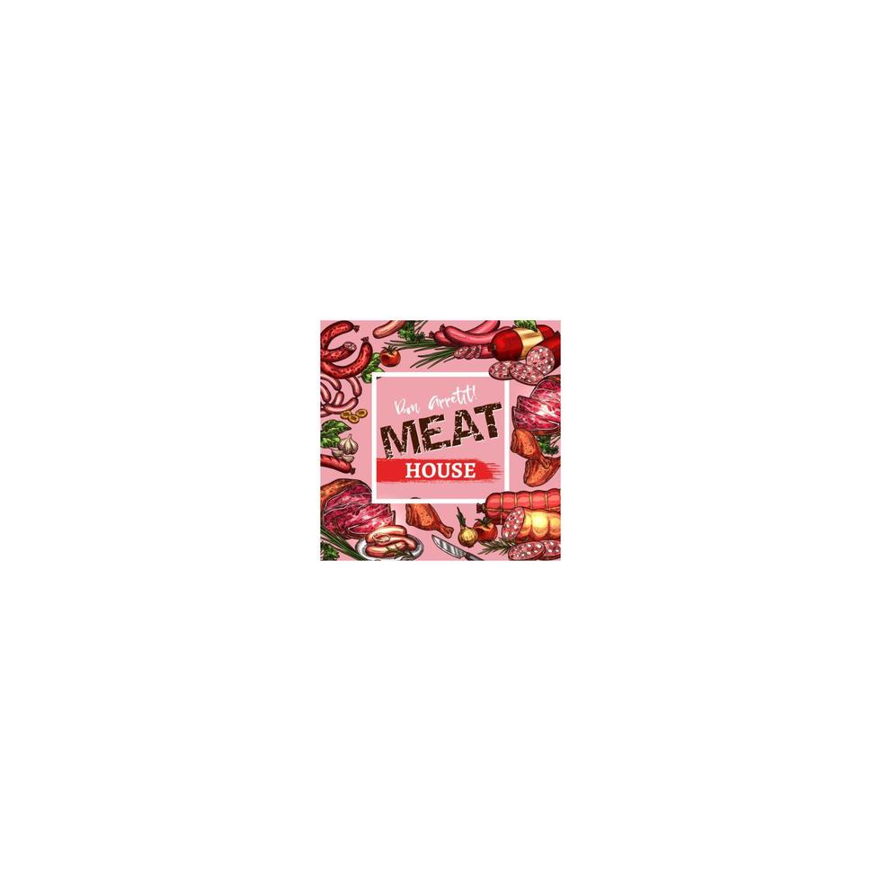 Vector sketch sausages and meat delicatessen