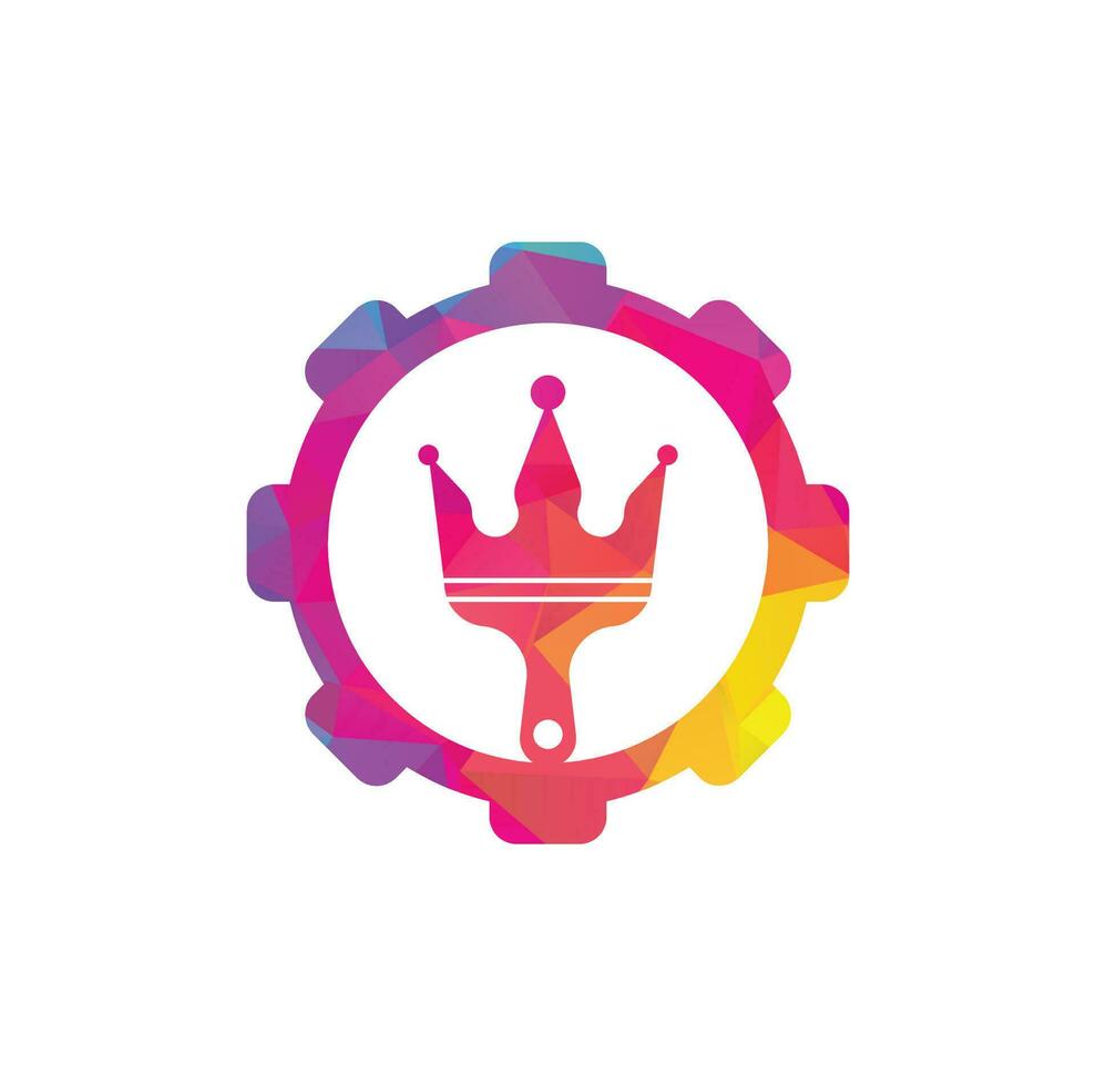 King paint and gear shape concept vector logo design. Crown and paint brush icon.
