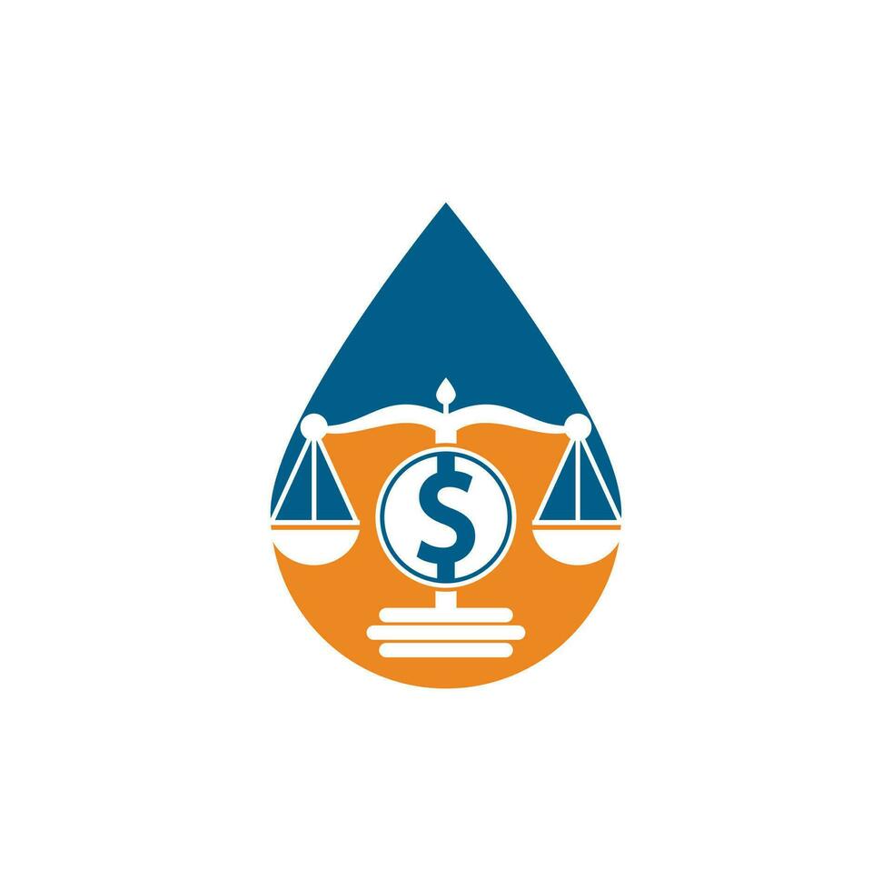 Money law firm drop shape vector logo design. Finance concept. Logotype scale and dollar symbol icon