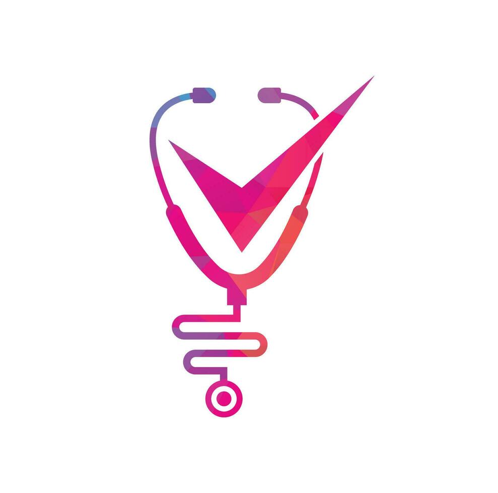 plantilla de diseño de logotipo de control de salud. icono de estetoscopio con forma de lista de verificación. plantilla de vector de diseño de logotipo de chequeo médico