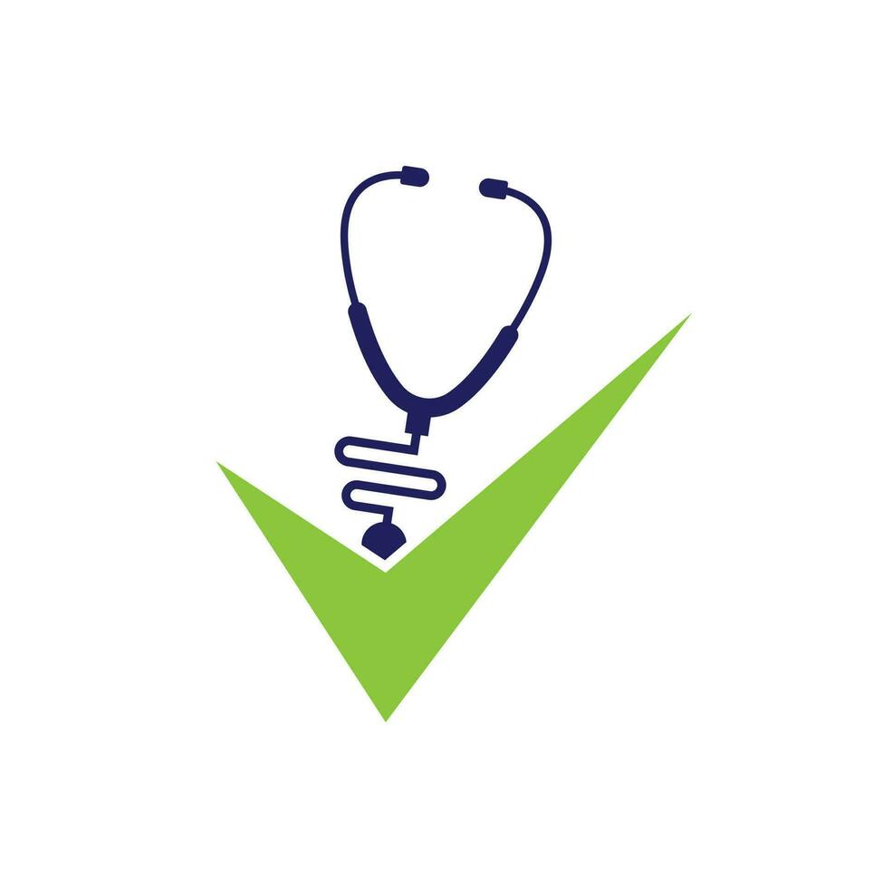 Health check logo design template. Stethoscope icon with checklist shape. Medical Check Up Logo Design Vector Template