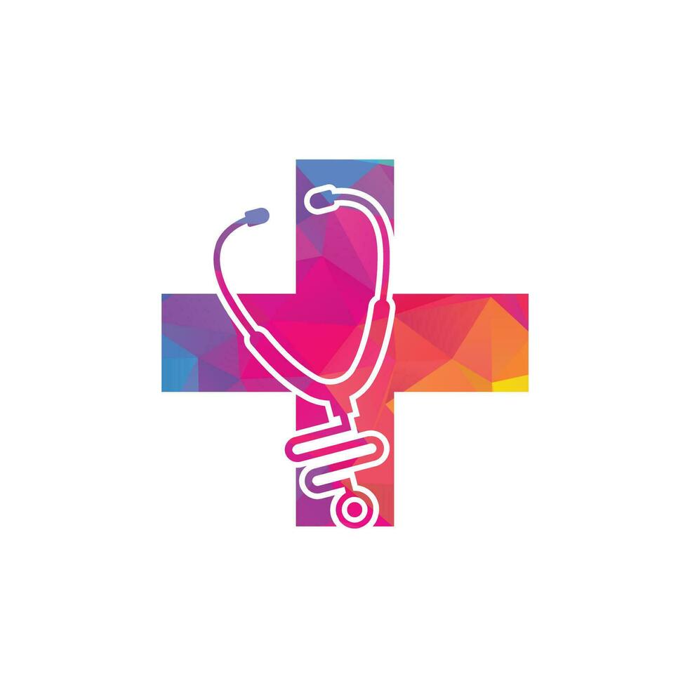 logotipo de salud vectorial de salud médica con cruz y símbolo de icono de estetoscopio. logotipo de salud cruzada vector