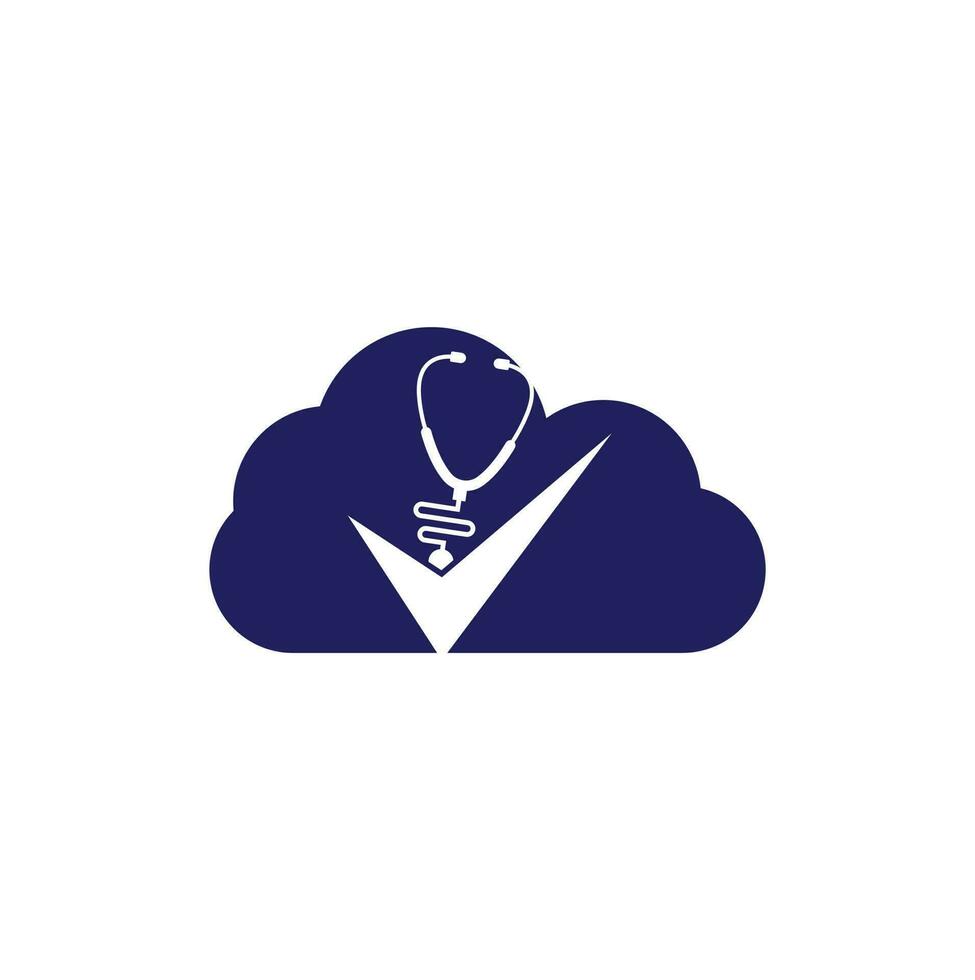 Check Stethoscope cloud shape logo design template. Stethoscope icon with checklist shape. Medical Check Up Logo Design Vector Template