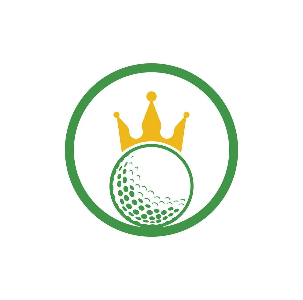 diseño del logotipo del vector de golf rey. pelota de golf con icono de vector de corona.