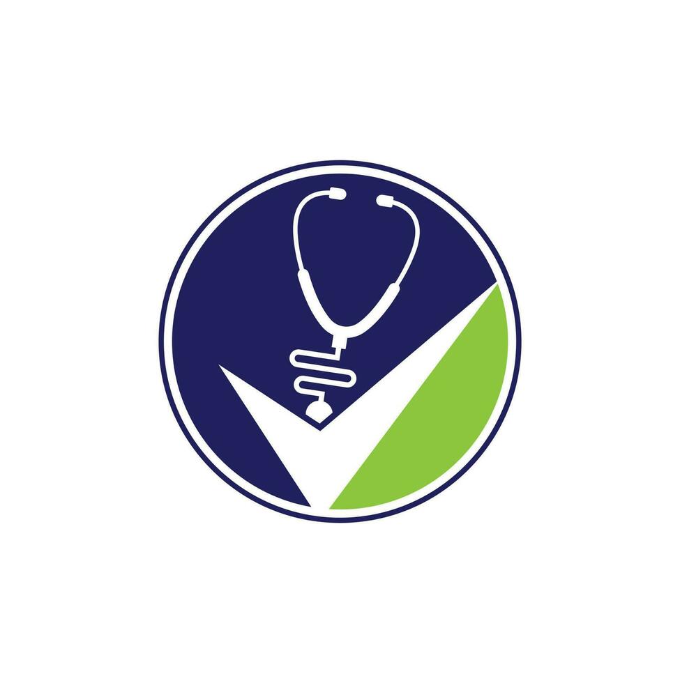 Health check logo design template. Stethoscope icon with checklist shape. Medical Check Up Logo Design Vector Template