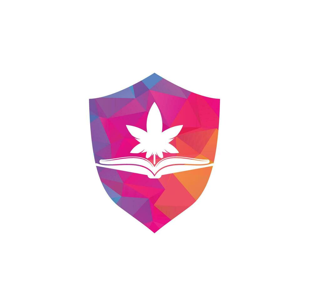 plantilla de logotipo de símbolo de libro y marihuana. adecuado para la educación médica. vector
