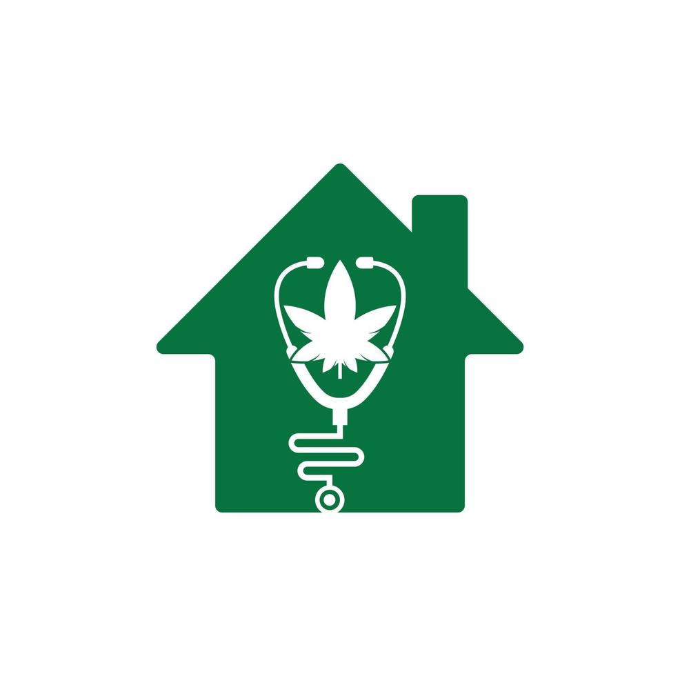 Cannabis Doctor home shape concept Logo vector. Stethoscope cannabis ...