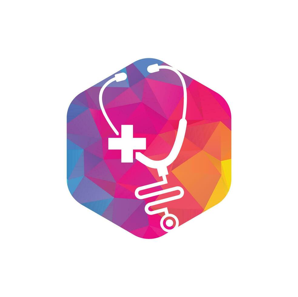 Medical health vector health logo with cross and stethoscope icon symbol. Cross health logo