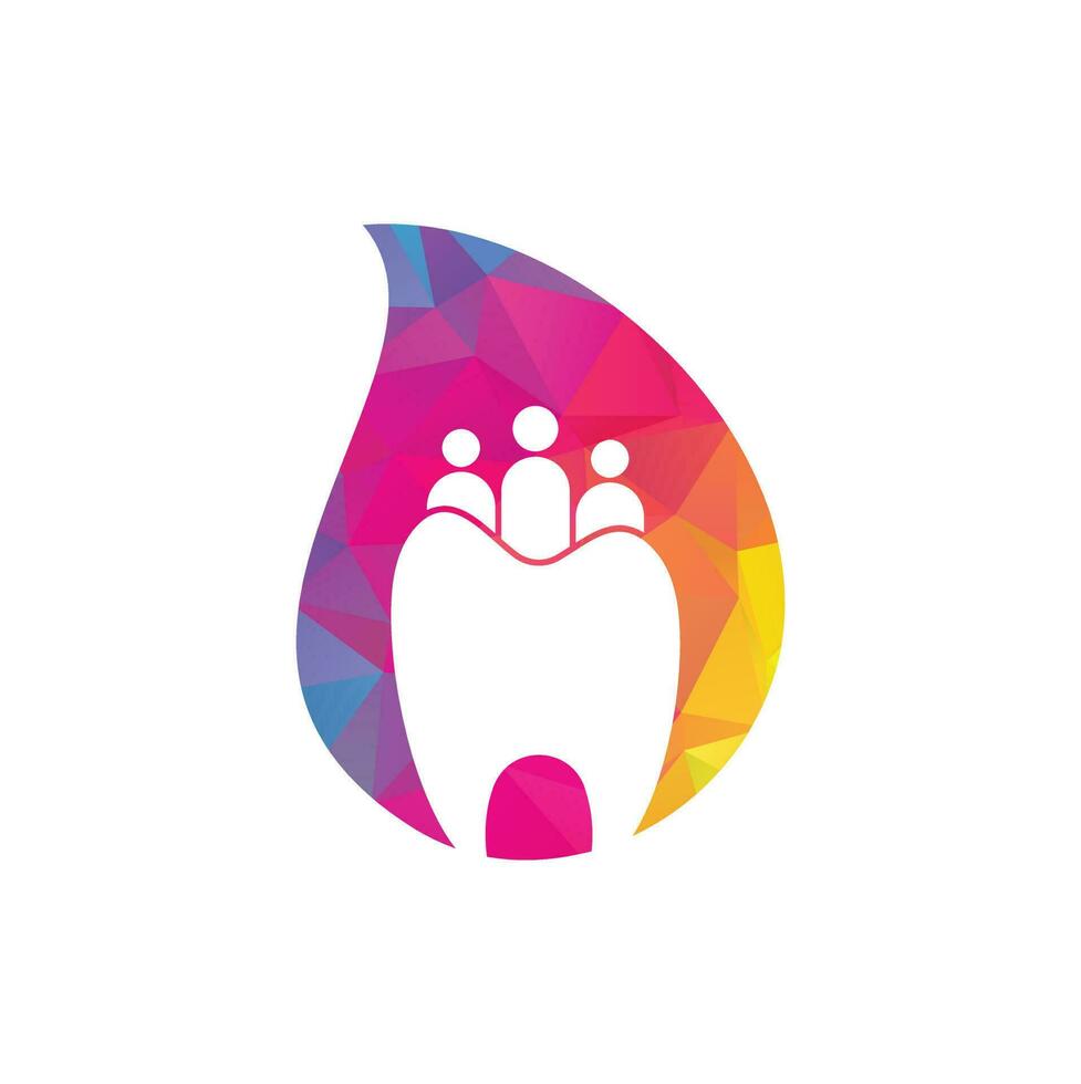 plantilla de logotipo de concepto de forma de gota dental familiar aislada con tres personas. logotipo dental familiar con concepto de personas. vector