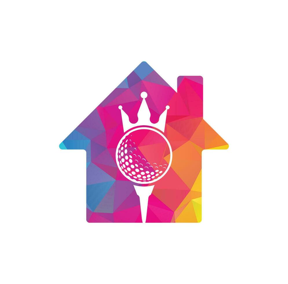 King golf home shape concept vector logo design. Golf ball with crown vector icon.