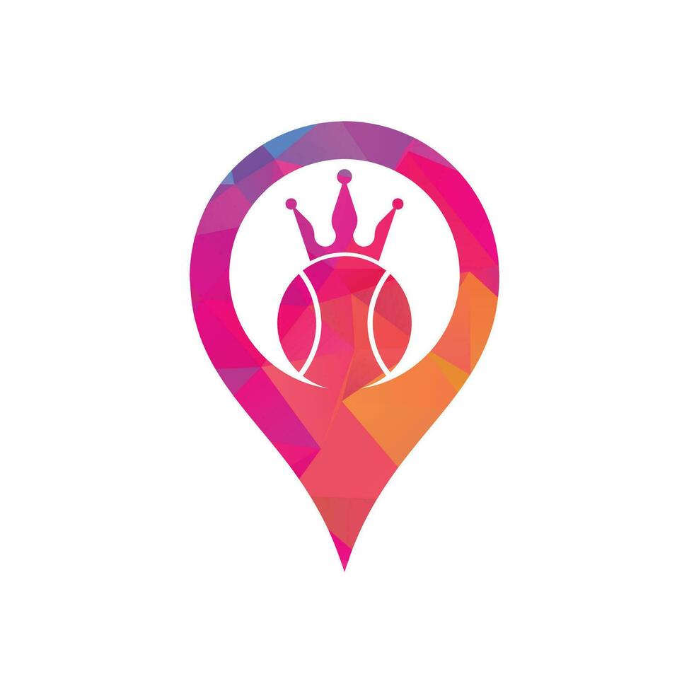 Tennis king gps shape concept vector logo design. Tennis ball and crown icon design template.
