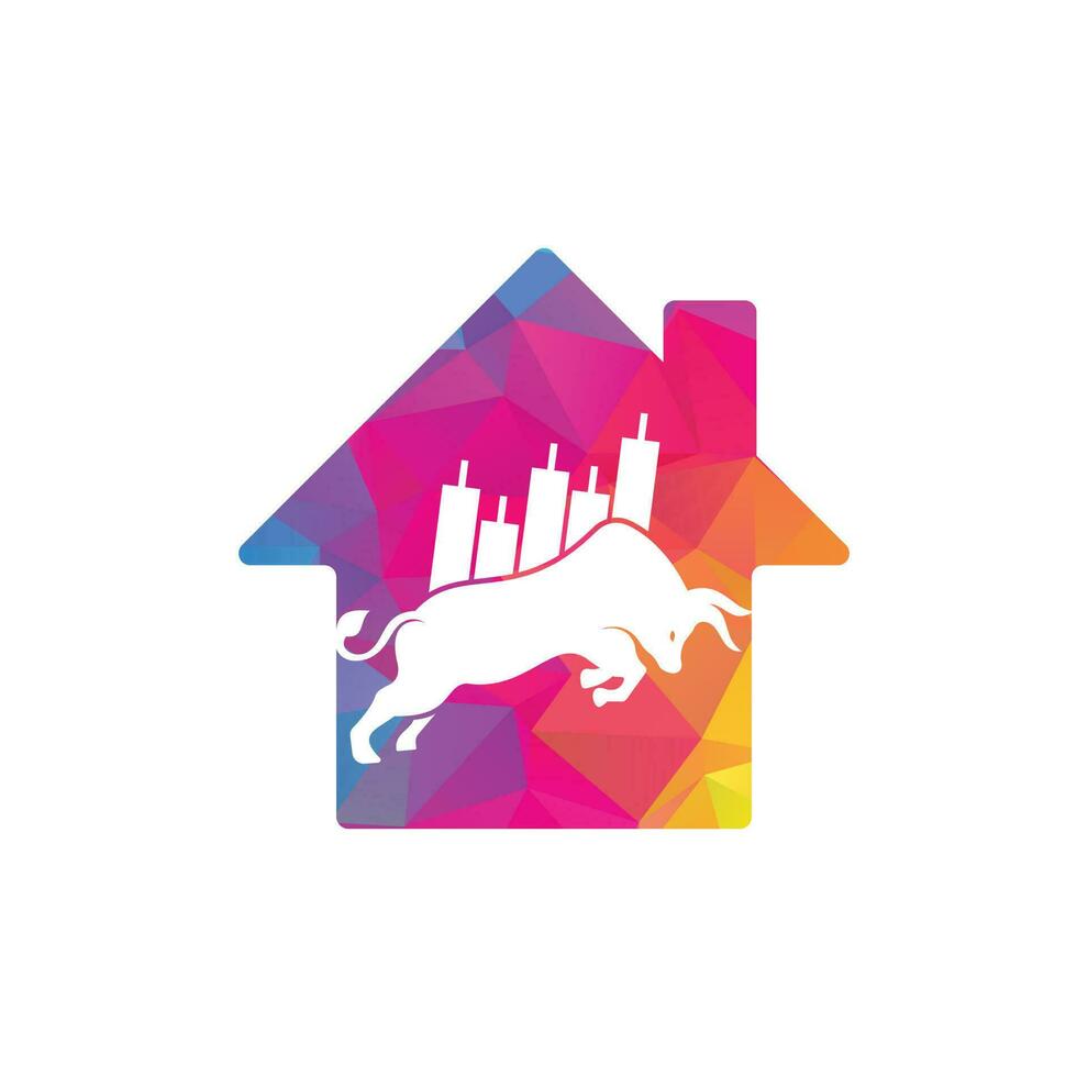 Trade Bull home shape concept logo design. Bullish Trader Logo. Forex bull logo design template vector. vector