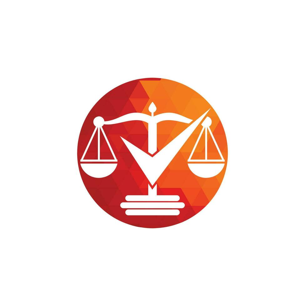 diseño del logotipo vectorial del bufete de abogados. escala de ley con diseño de vector de icono de signo de verificación.