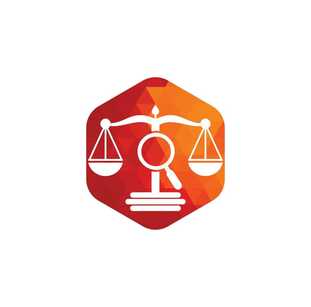 encontrar plantilla de vector de logotipo de justicia, conceptos de diseño de logotipo de bufete de abogados creativos. logotipo de bufete de abogados de lupa