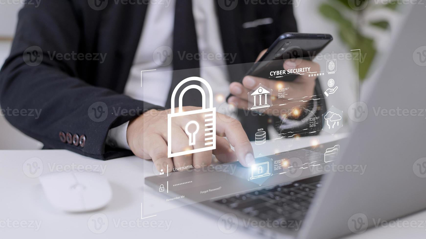 cybersecurity concept, user privacy security and encryption, secure internet access Future technology and cybernetics, screen padlock. photo