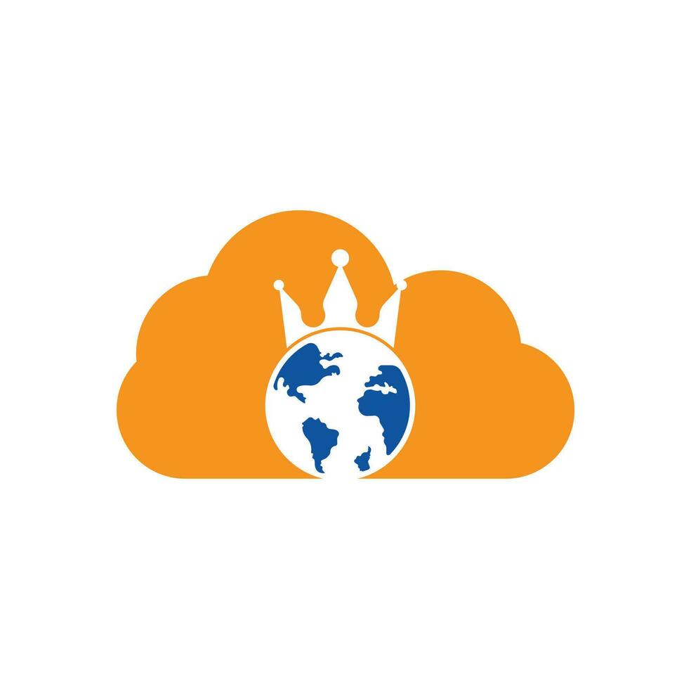 diseño del logotipo vectorial del concepto de forma de nube del planeta rey. diseño del icono del logotipo del rey del mundo. vector