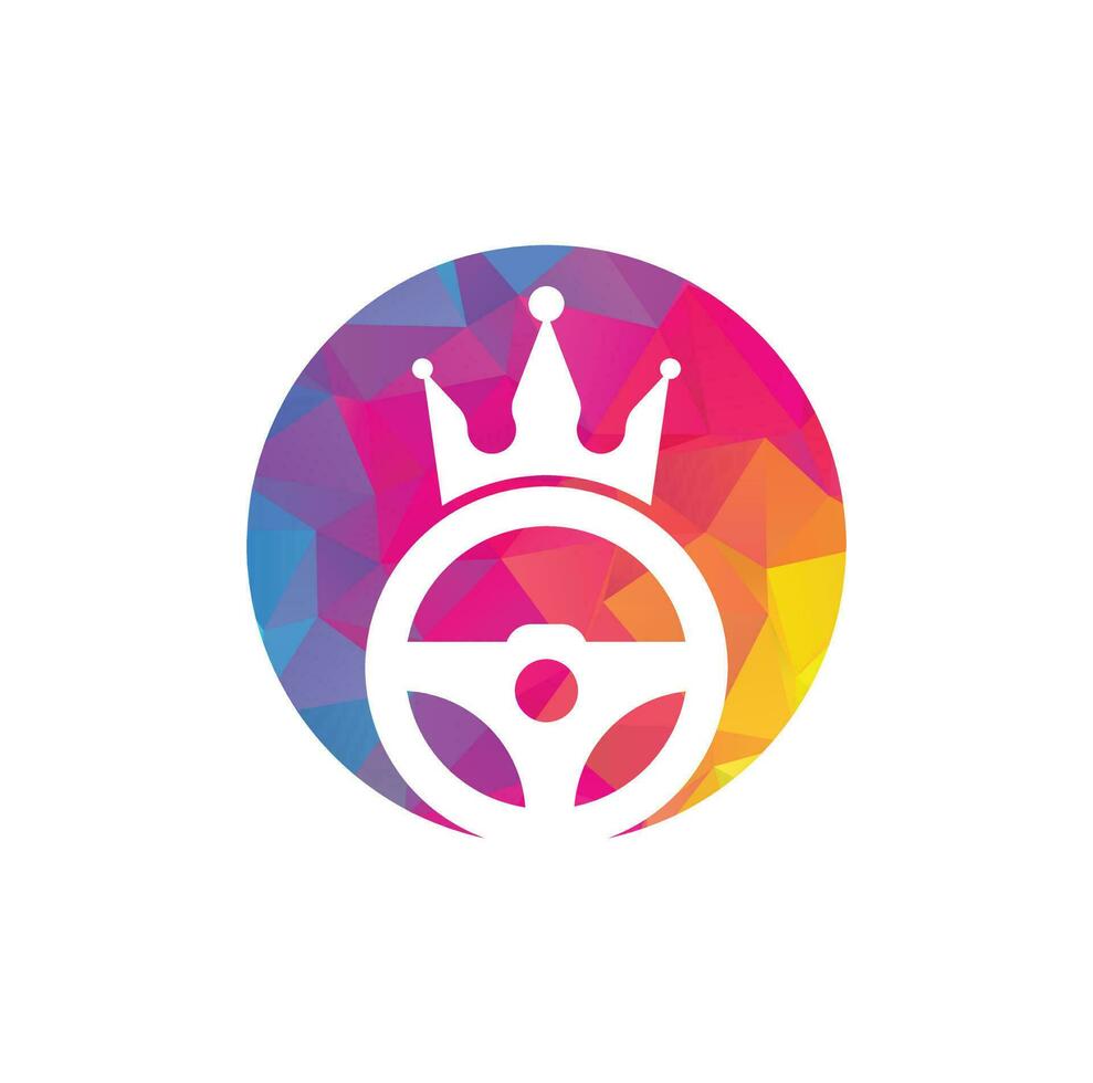 Drive king vector logo design. Steering and crown icon.