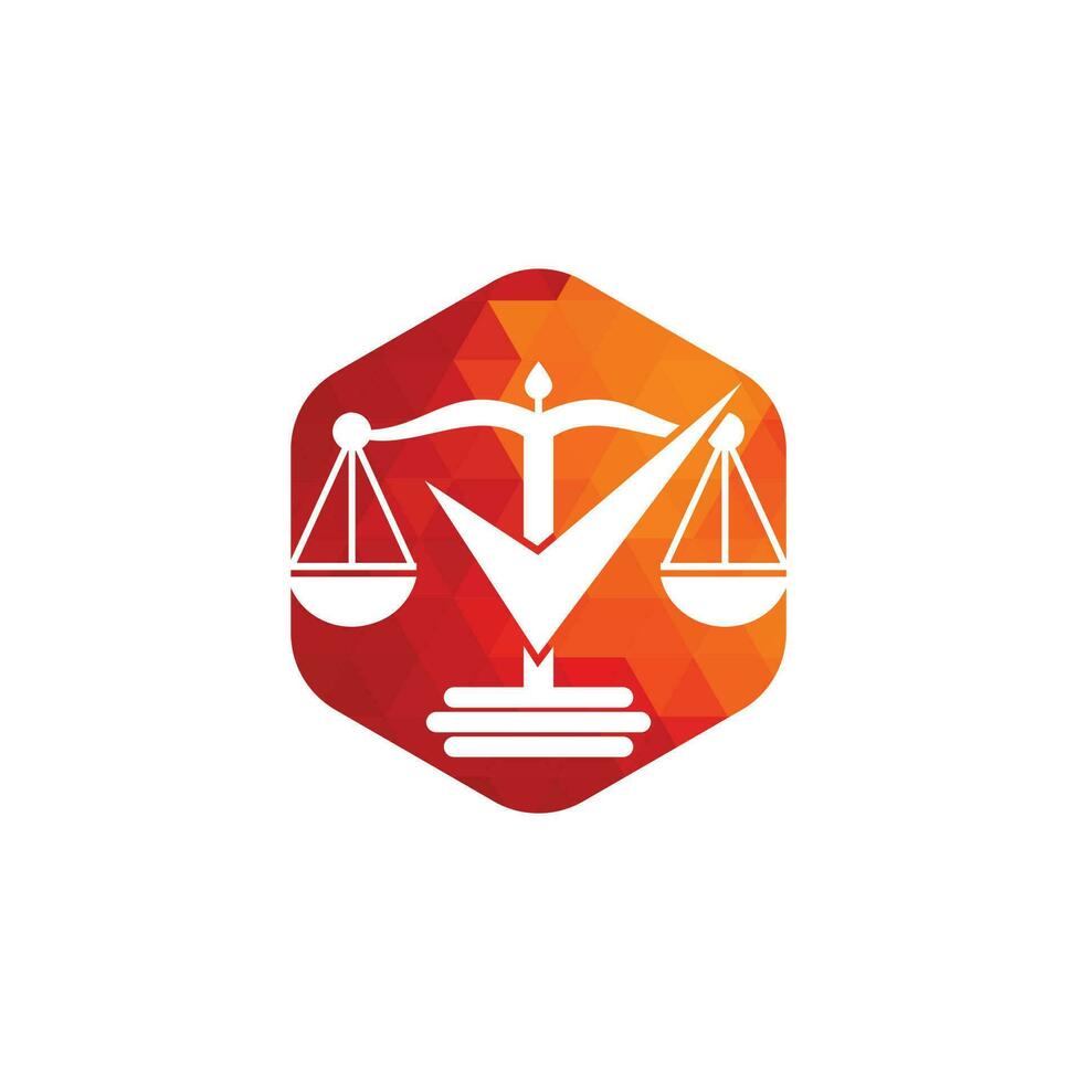 diseño del logotipo vectorial del bufete de abogados. escala de ley con diseño de vector de icono de signo de verificación.