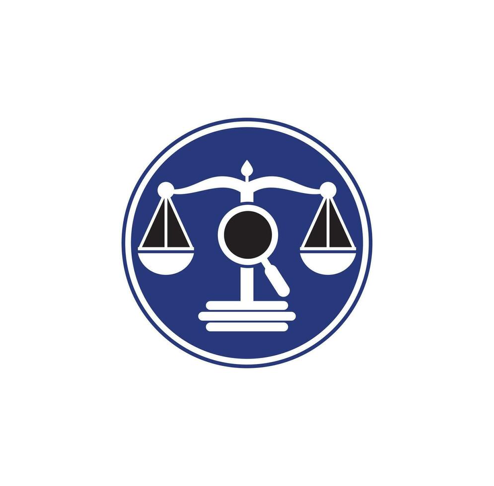 encontrar plantilla de vector de logotipo de justicia, conceptos de diseño de logotipo de bufete de abogados creativos. logotipo de bufete de abogados de lupa