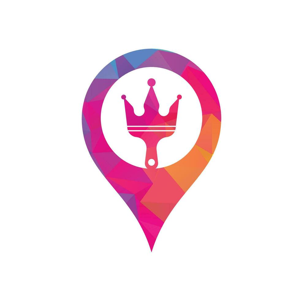 pintura rey y diseño de logotipo vectorial de concepto de forma gps. icono de corona y pincel de pintura. vector