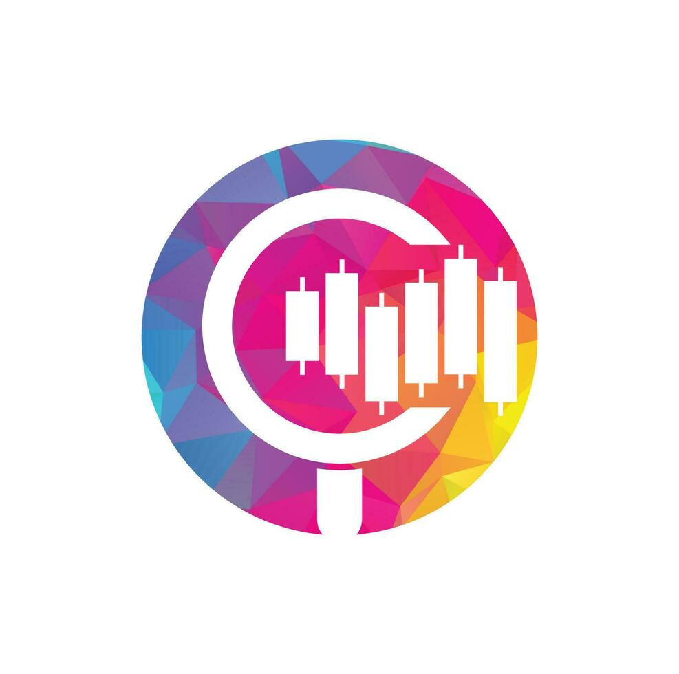 Search finance logo design vector icon. Vector logo combination of a graph and magnifier.