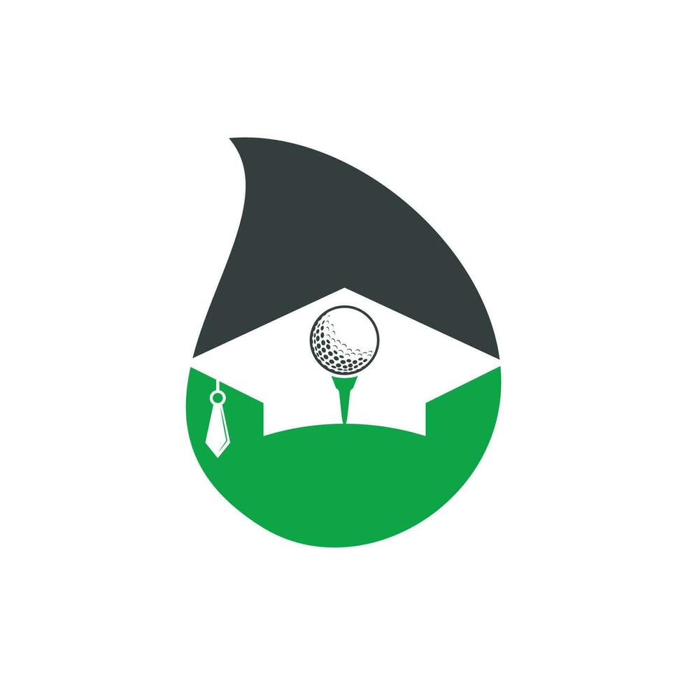 icono de vector de logotipo de concepto de forma de gota de la academia de golf. sombrero de graduación y diseño del logo de la pelota de golf. elemento de diseño del logotipo del icono de la escuela de golf.