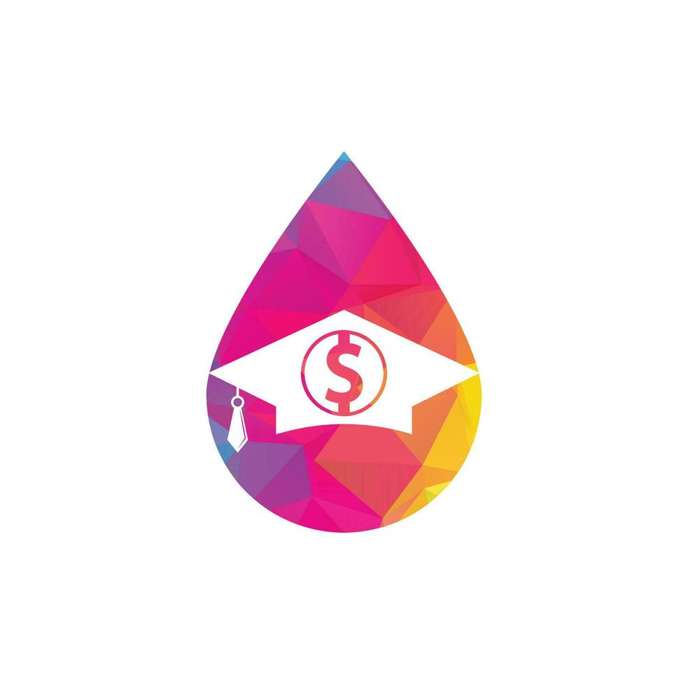 Graduate hat and dollar drop shape concept logo design. Graduate hat and coin logo combination. vector