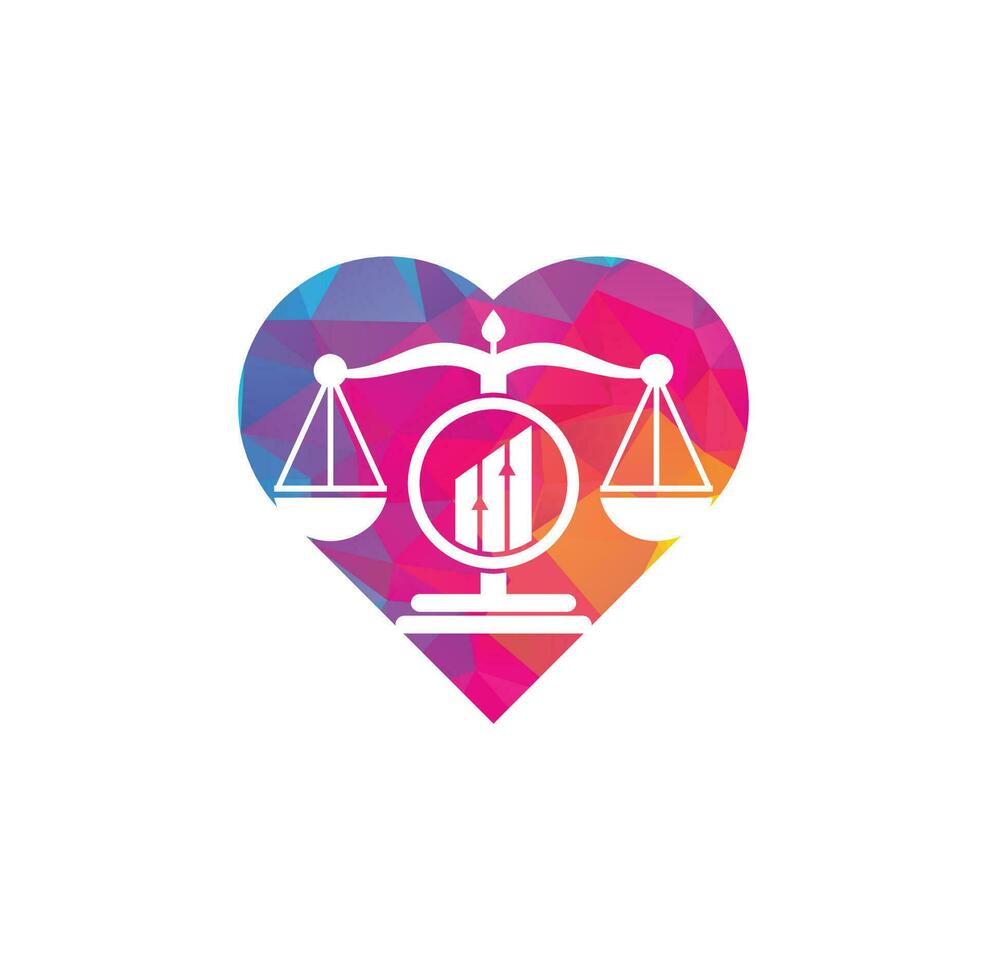 plantilla de vector de logotipo de forma de corazón de finanzas de justicia. bufete de abogados creativo con conceptos de diseño de logotipo gráfico