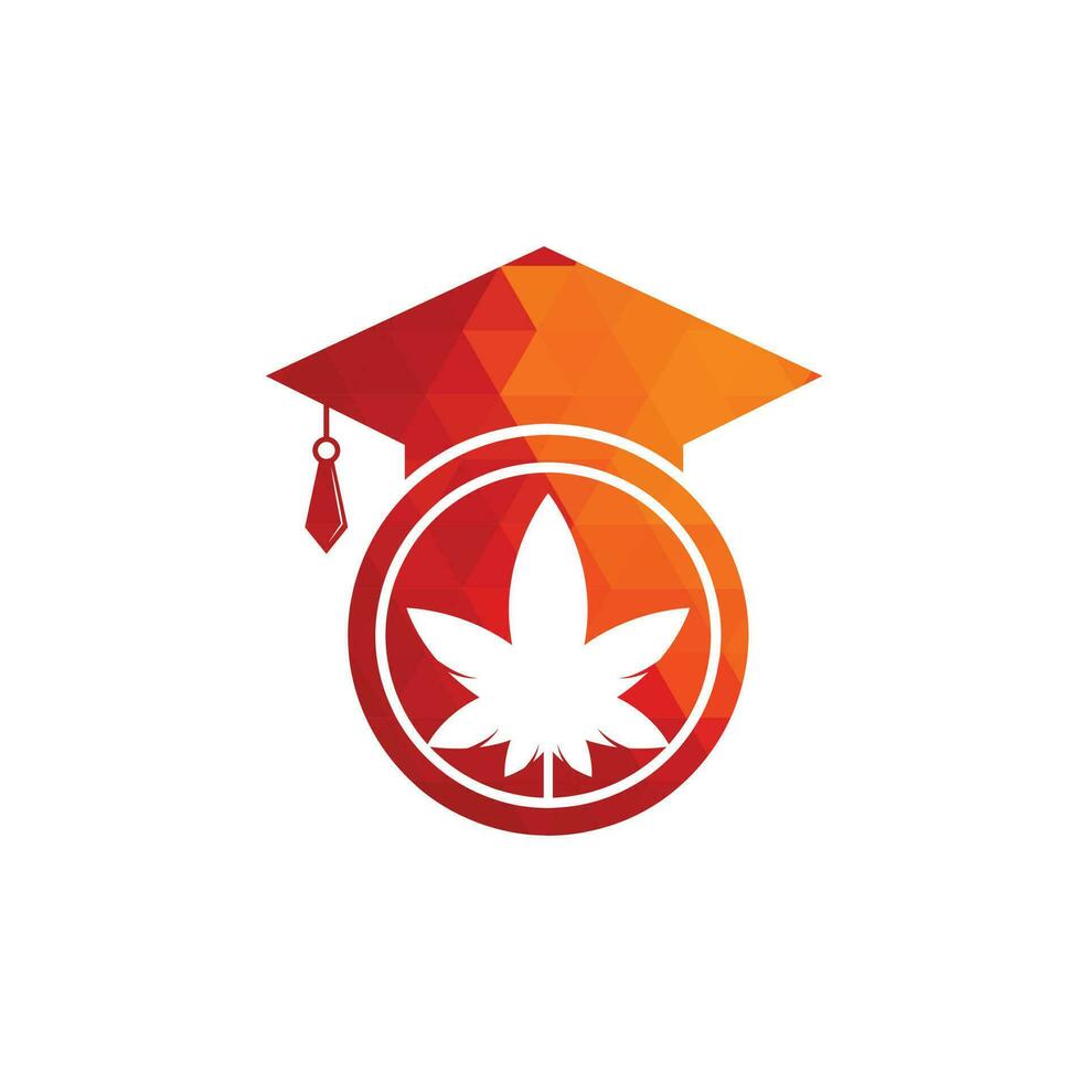 Education and cannabis logo design. Graduation cap and marijuana logo icon template. vector