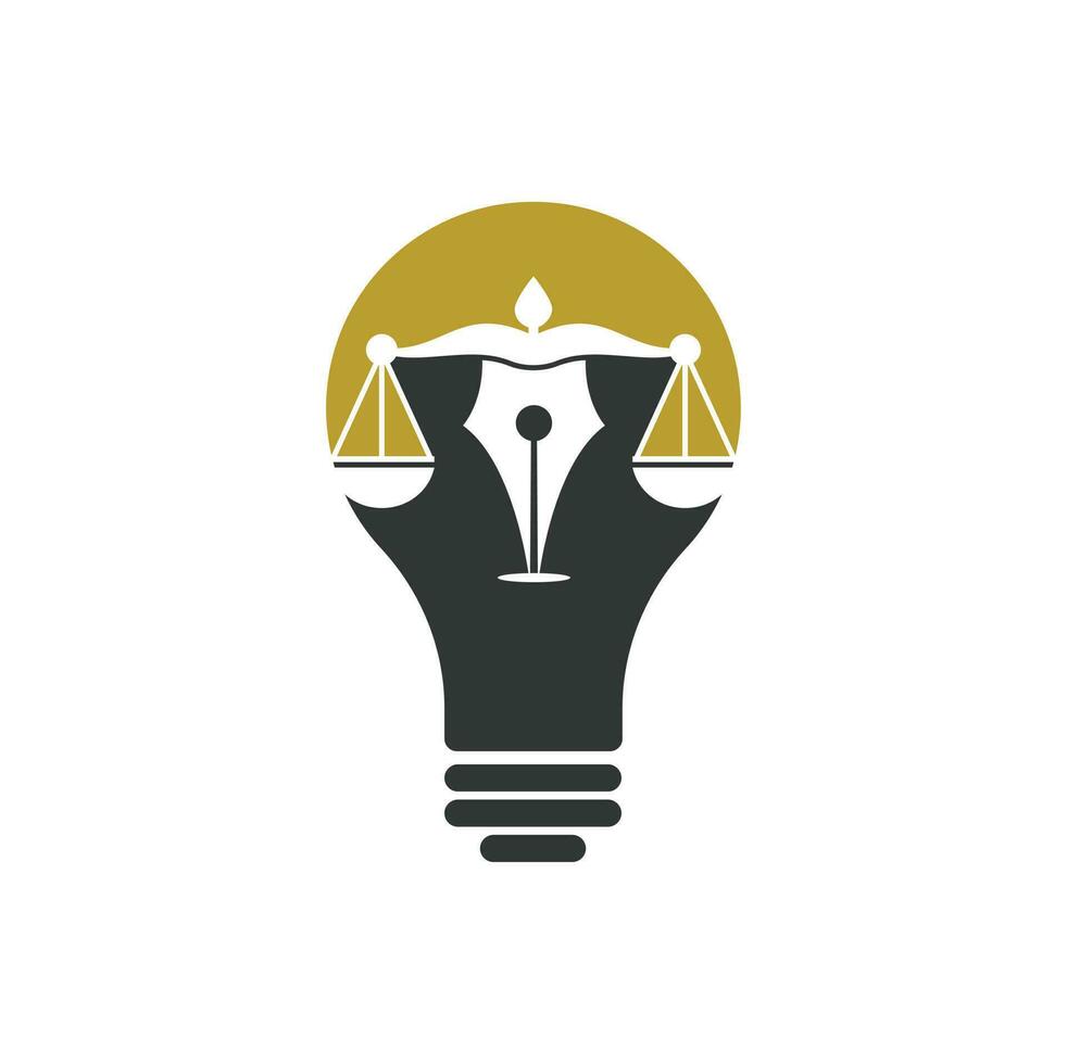 Pen Law with bulb shape Vector Logo Design Template. Law logo vector with judicial balance. justice scale in a pen nib.